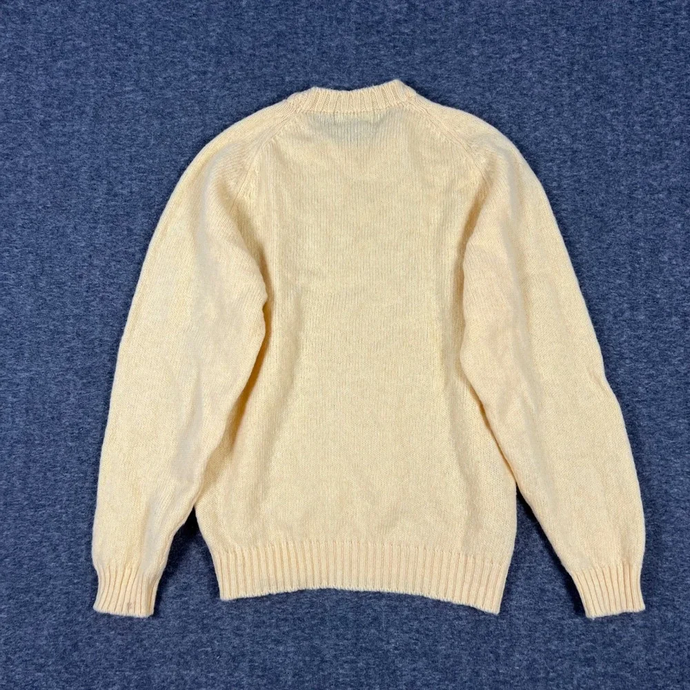 Vintage 90s Lands End Crewneck Sweater Small Yellow Shetland Wool United Kingdom